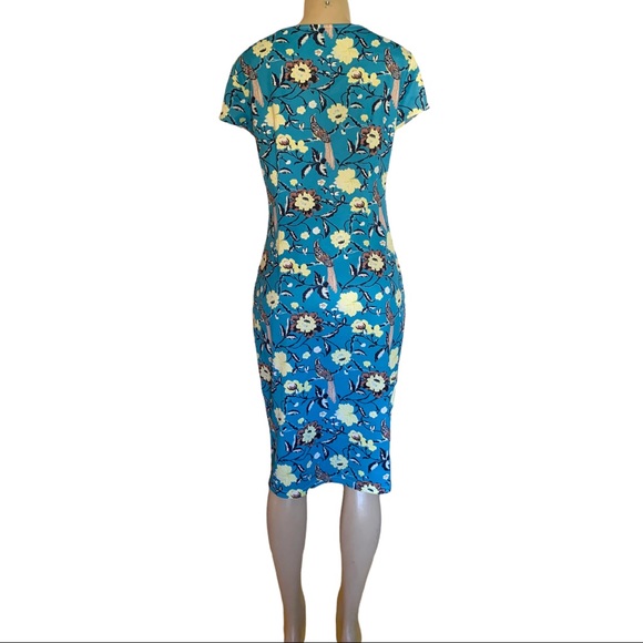 Vintage Blue and Yellow Sheath Midi Dress with Sweetheart Neckline - Picture 4 of 9
